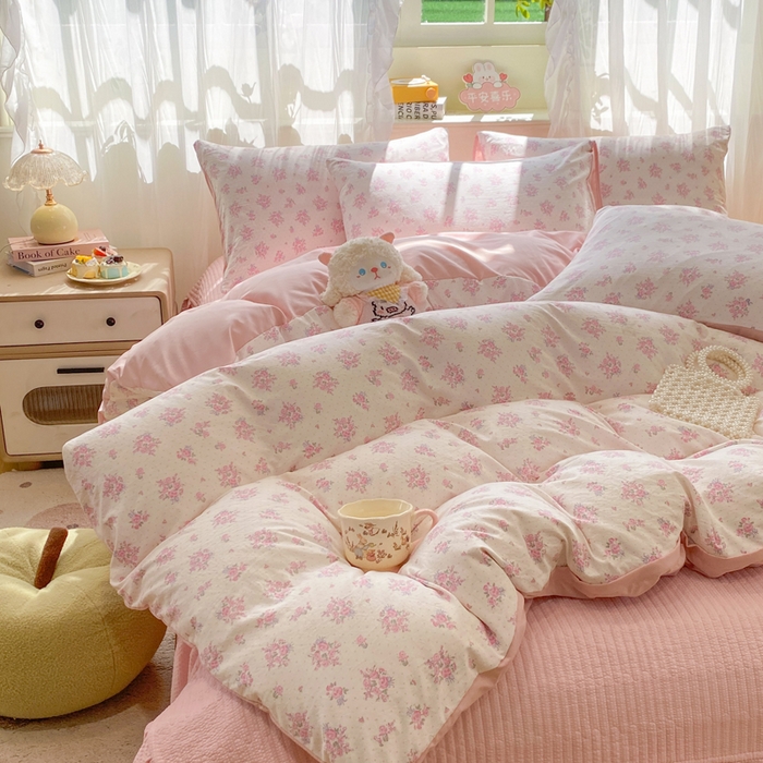 91家纺网 家纺一手货源 找家纺 优贝家纺 2026新款水洗棉古棉床盖四件套 花海