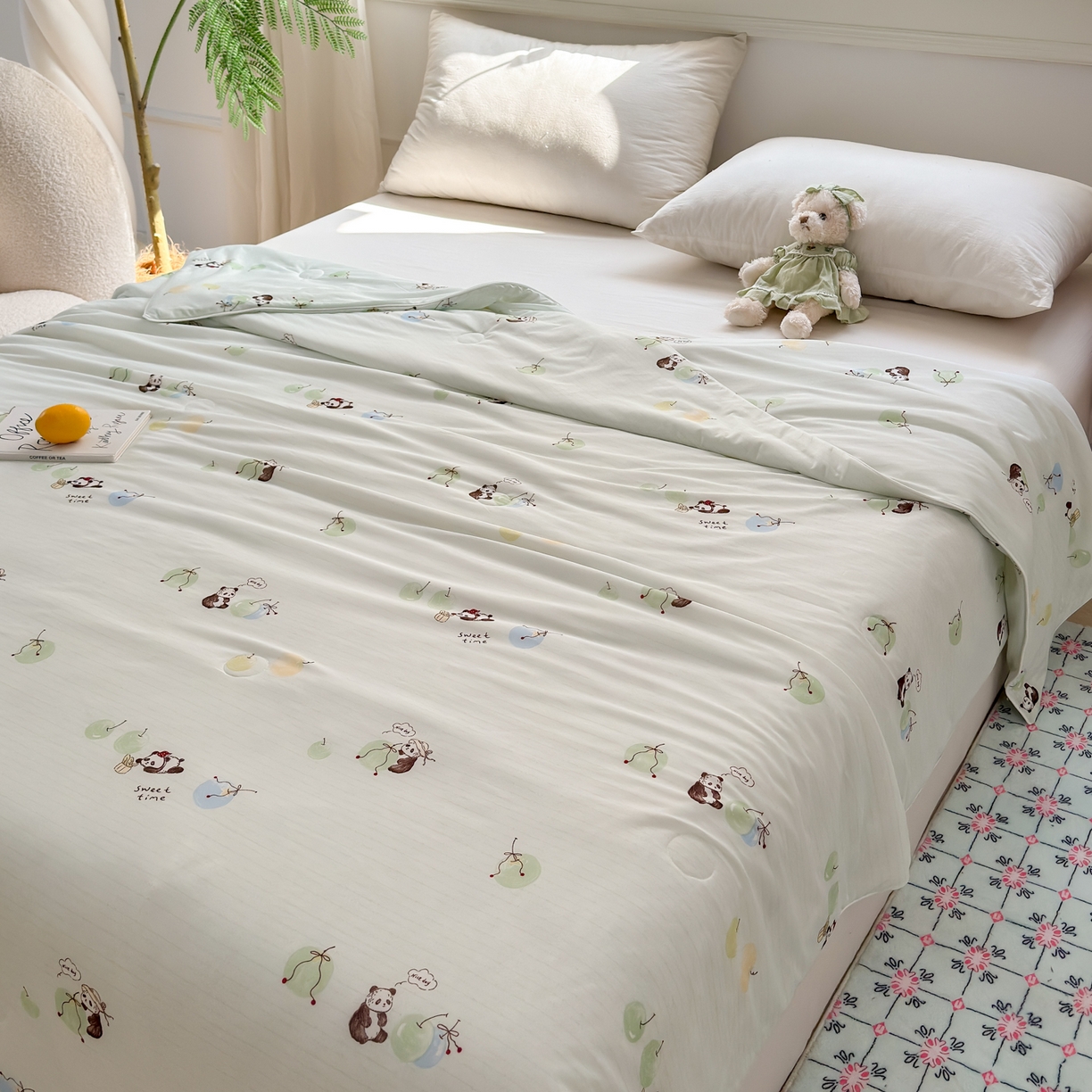 91家纺网 家纺一手货源 找家纺 雯雨家纺 2026新款A类凉感丝夏被夏凉被空调被 熊猫戏球