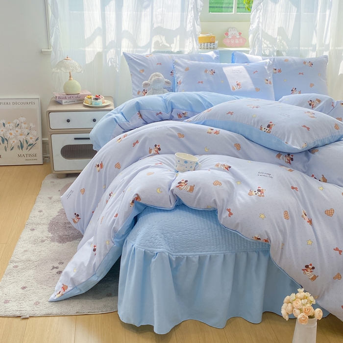 91家纺网 家纺一手货源 找家纺 优贝家纺 2026新款水洗棉古棉床盖四件套 小狗派对