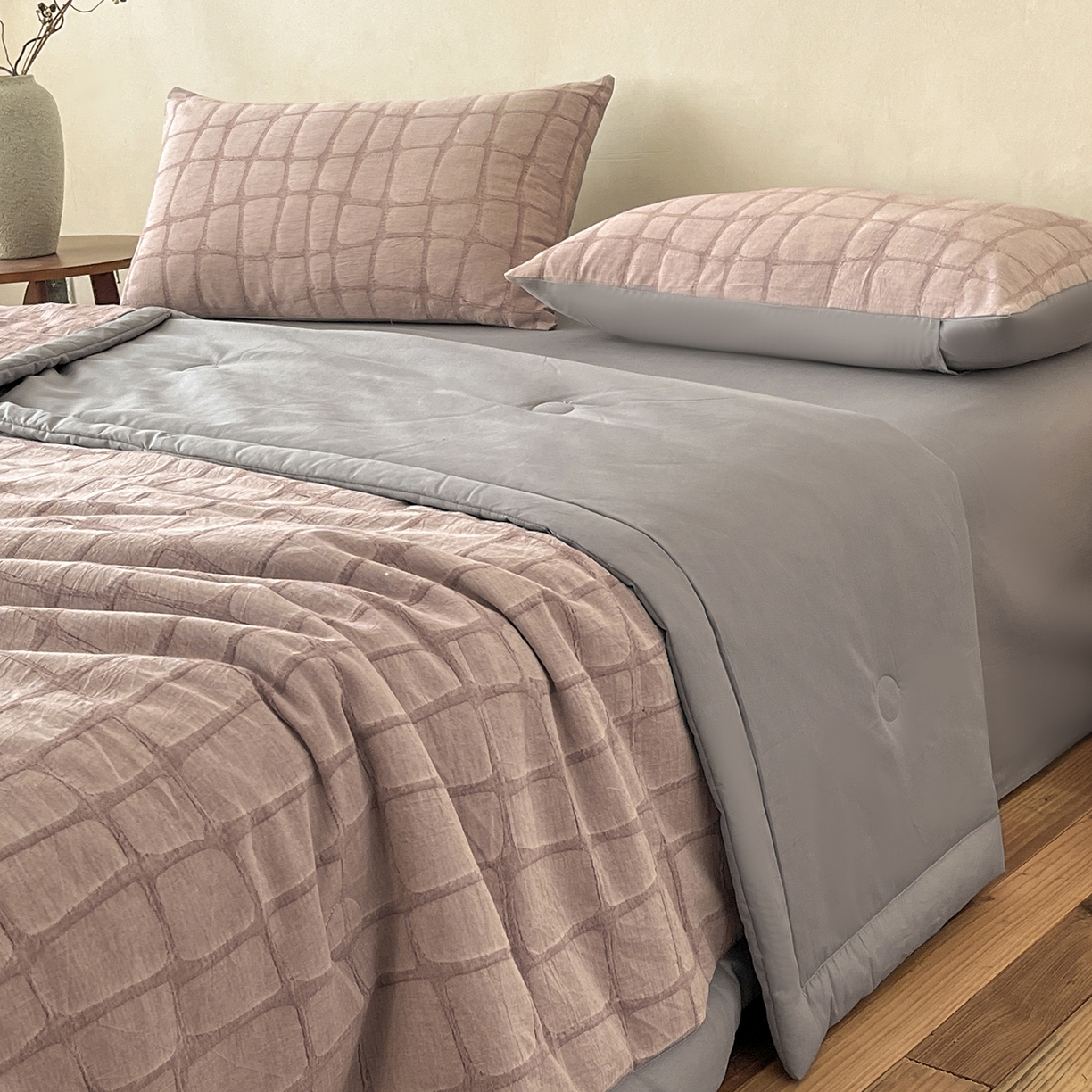 91家纺网 家纺一手货源 找家纺 吾秀家居 2026新款全棉纯棉大提花新疆棉花夏被夏凉被空调被四件套-石纹 石纹-豆沙