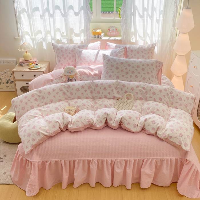 91家纺网 家纺一手货源 找家纺 优贝家纺 2026新款水洗棉古棉床盖四件套 花海