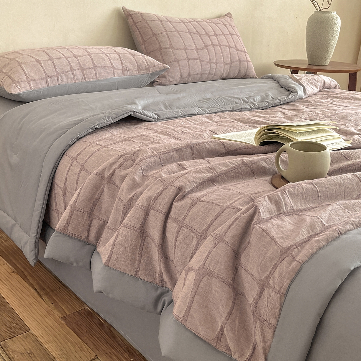 91家纺网 家纺一手货源 找家纺 吾秀家居 2026新款全棉纯棉大提花新疆棉花夏被夏凉被空调被四件套-石纹 石纹-豆沙