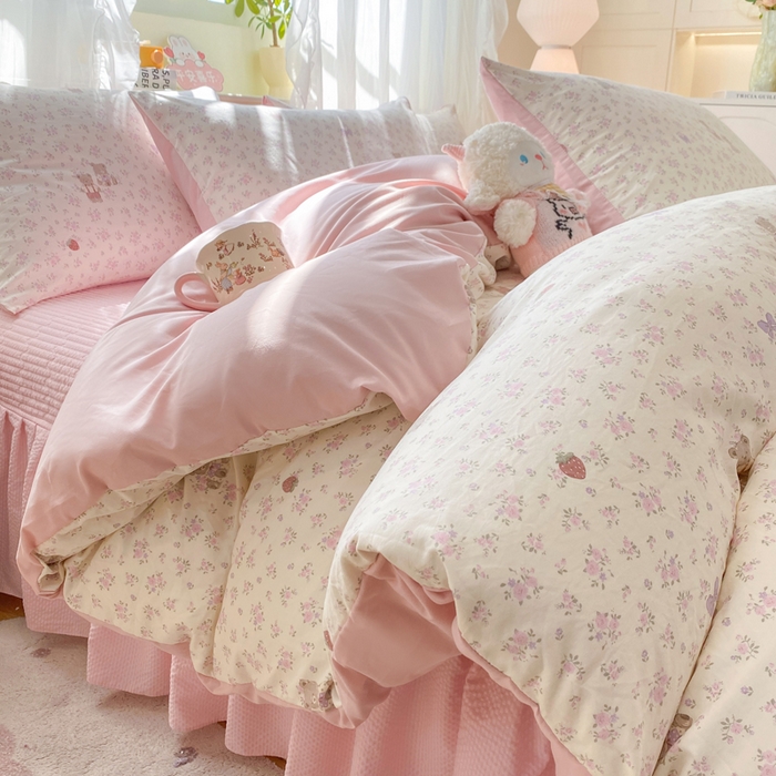 91家纺网 家纺一手货源 找家纺 优贝家纺 2026新款水洗棉古棉床盖四件套 甜心派