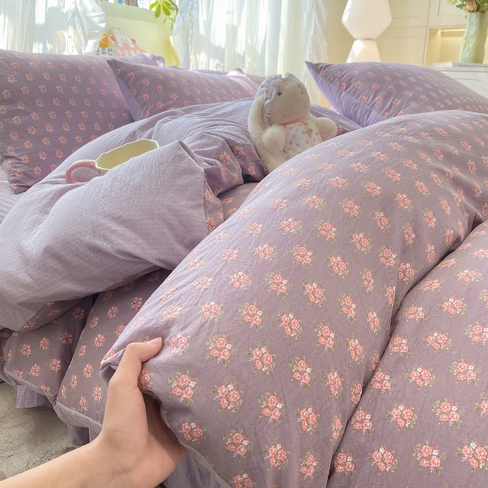 91家纺网 家纺一手货源 找家纺 优贝家纺 2026新款水洗棉古棉床盖四件套 紫风玲