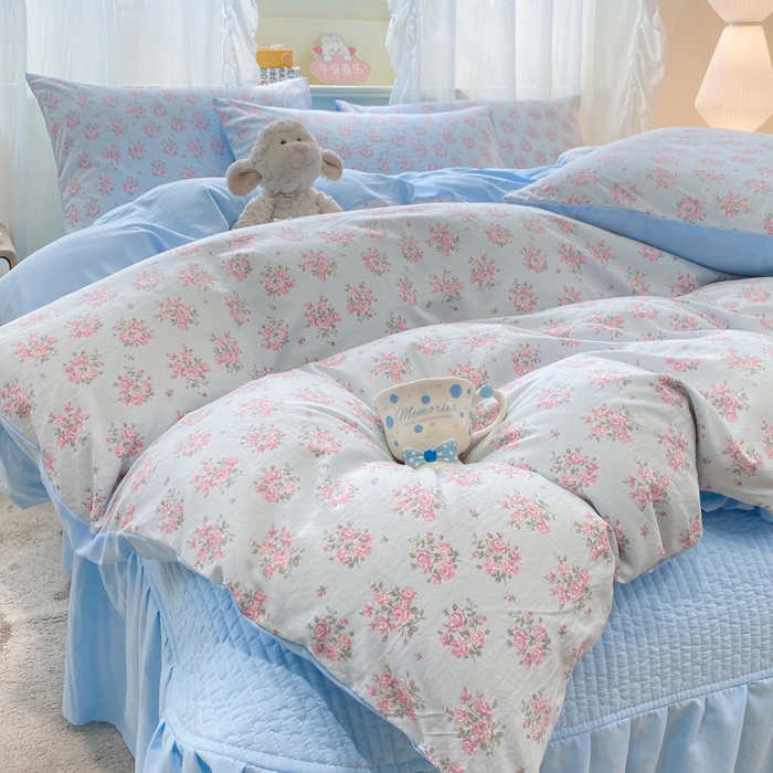 91家纺网 家纺一手货源 找家纺 优贝家纺 2026新款水洗棉古棉床盖四件套 悠蓝