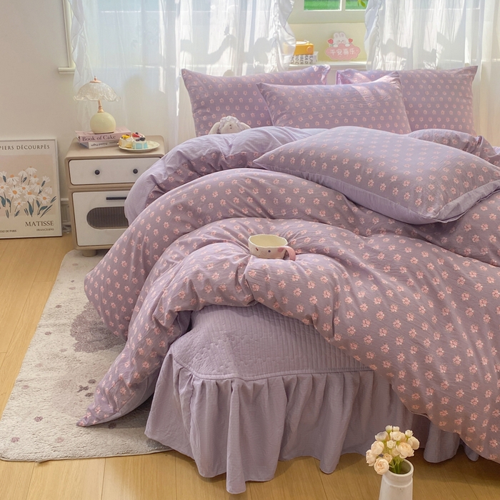 91家纺网 家纺一手货源 找家纺 优贝家纺 2026新款水洗棉古棉床盖四件套 紫风玲