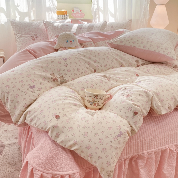 91家纺网 家纺一手货源 找家纺 优贝家纺 2026新款水洗棉古棉床盖四件套 甜心派