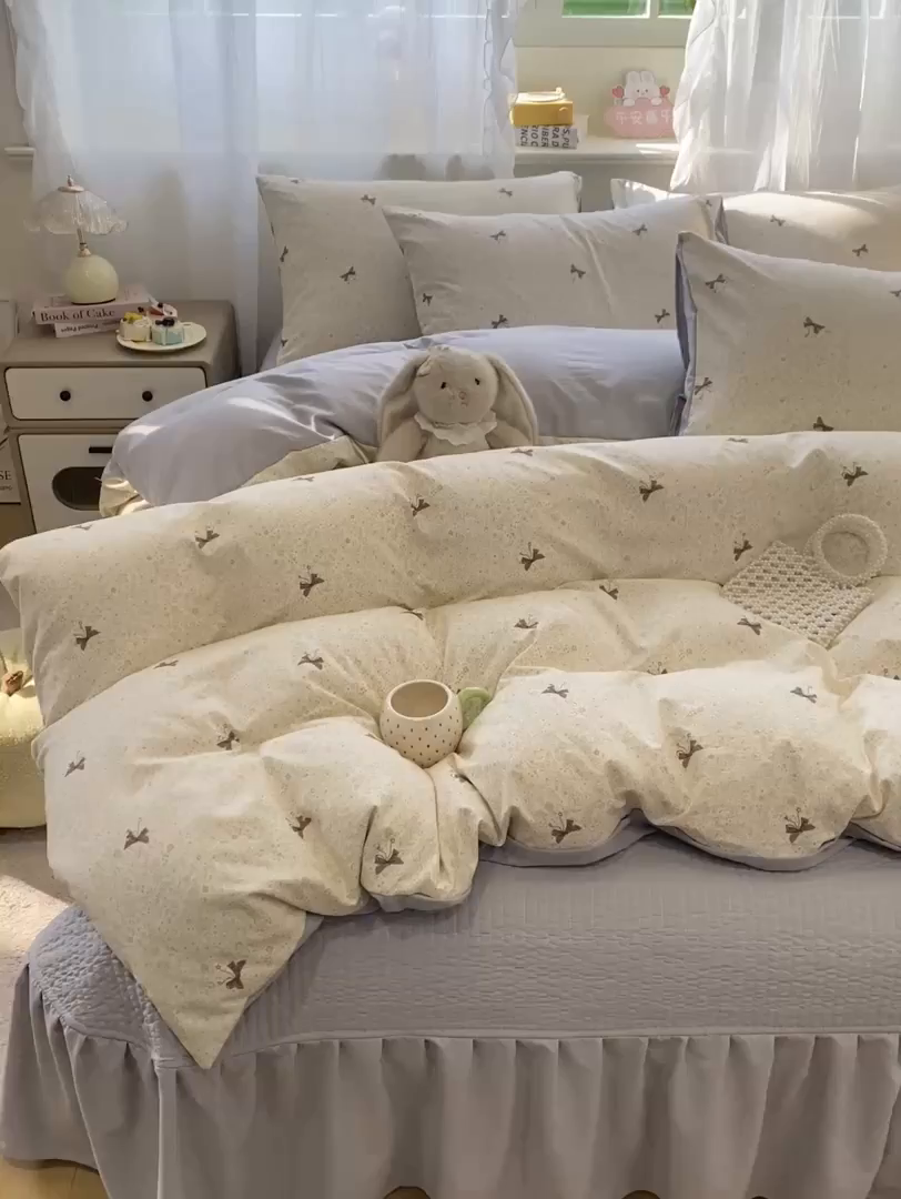 91家纺网 家纺一手货源 找家纺 优贝家纺 2026新款水洗棉古棉床盖四件套 初晴