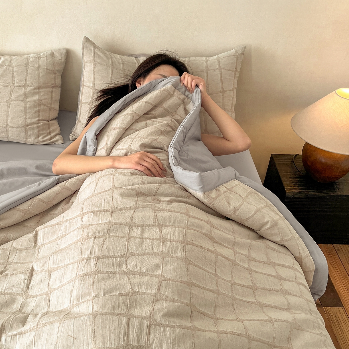 91家纺网 家纺一手货源 找家纺 吾秀家居 2026新款全棉纯棉大提花新疆棉花夏被夏凉被空调被四件套-石纹 石纹-卡其