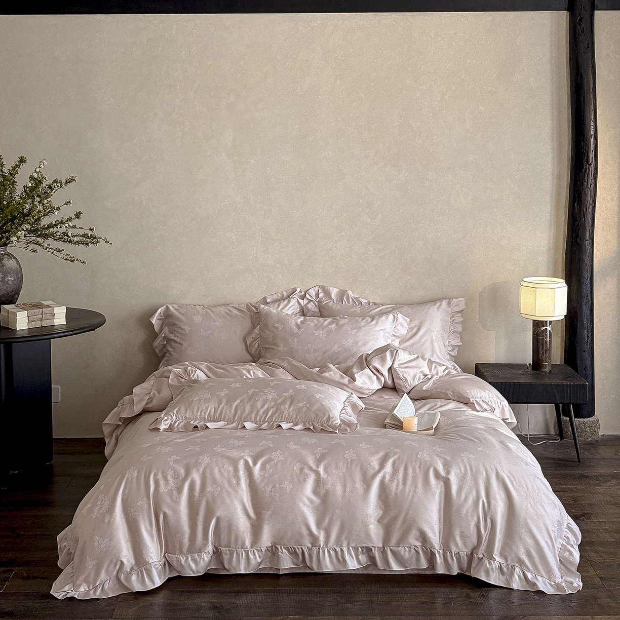 花时间 2026新款轻法式天丝棉提花四件套-蝶恋花（会员减10 参与日常超级立减后不低于348/368） 蝶恋花-粉