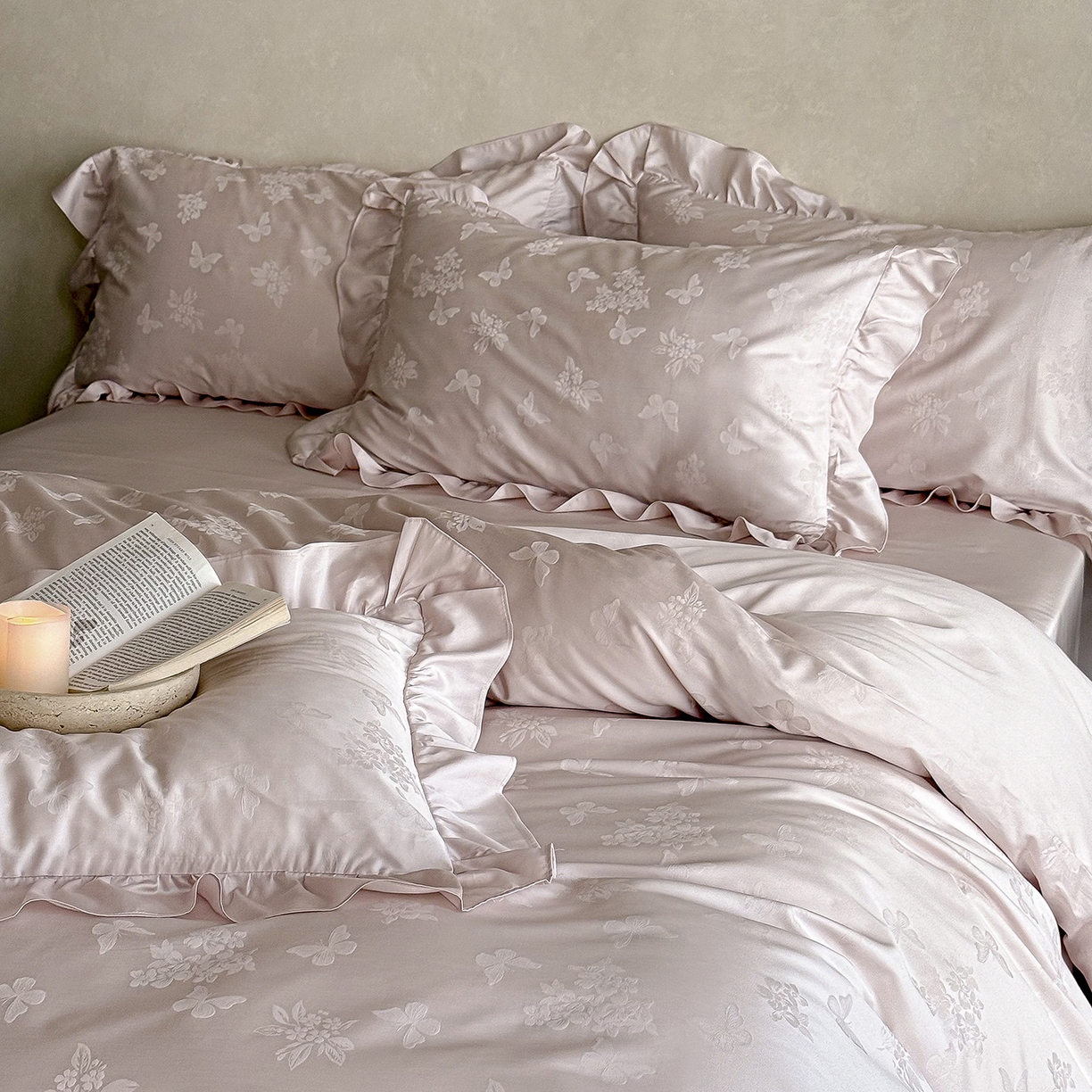 91家纺网 家纺一手货源 找家纺 （总）花时间 2026新款轻法式天丝棉提花四件套-蝶恋花 （会员减10 参与日常超级立减后不低于348/368）