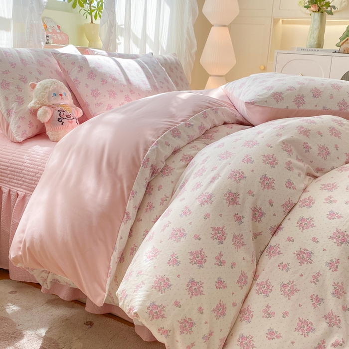 91家纺网 家纺一手货源 找家纺 优贝家纺 2026新款水洗棉古棉床盖四件套 花海