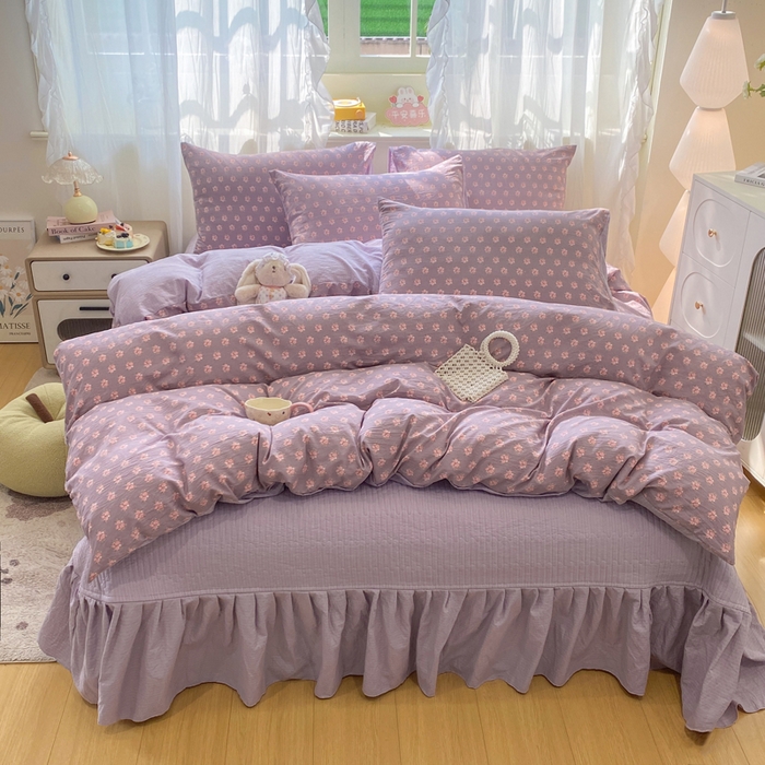 91家纺网 家纺一手货源 找家纺 优贝家纺 2026新款水洗棉古棉床盖四件套 紫风玲