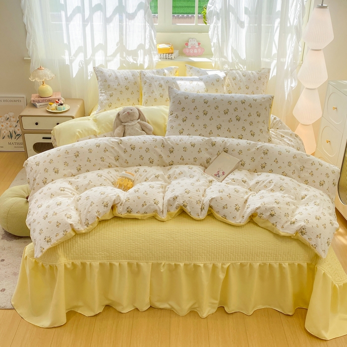 91家纺网 家纺一手货源 找家纺 优贝家纺 2026新款水洗棉古棉床盖四件套 春日碎花