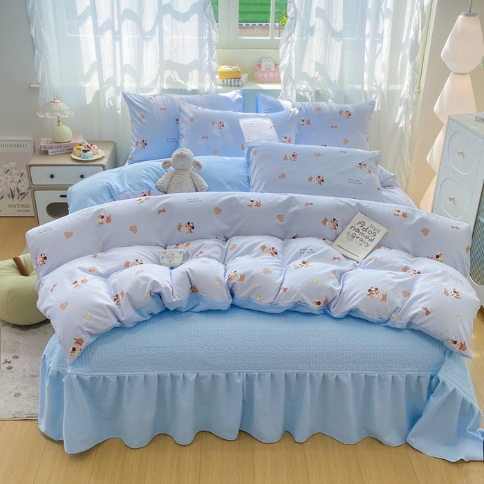 91家纺网 家纺一手货源 找家纺 优贝家纺 2026新款水洗棉古棉床盖四件套 小狗派对