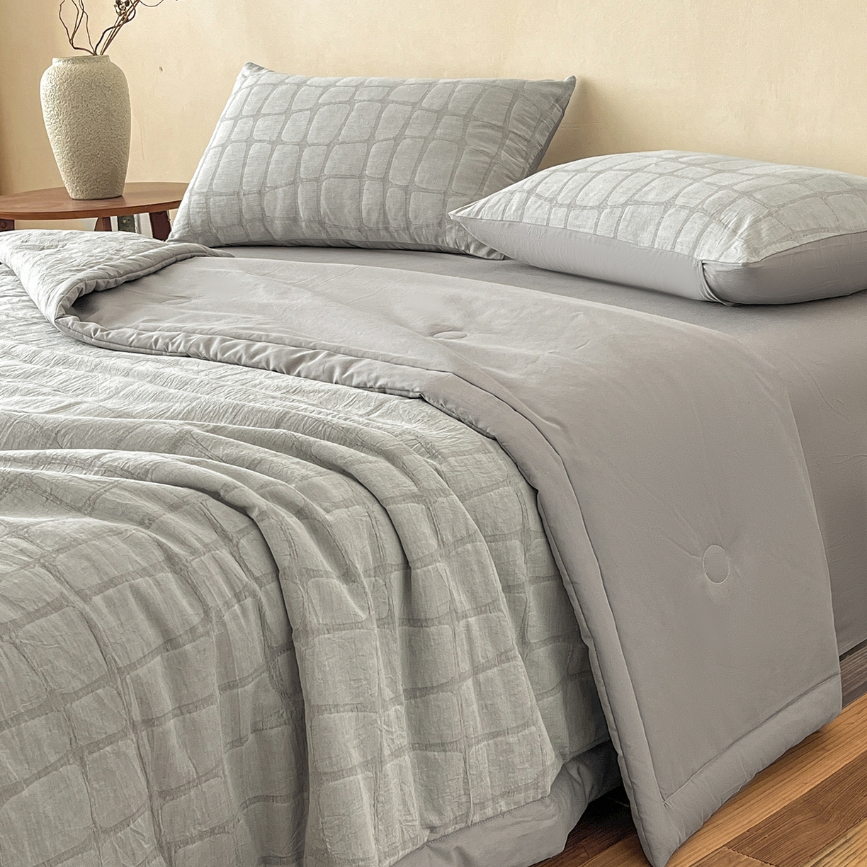 91家纺网 家纺一手货源 找家纺 吾秀家居 2026新款全棉纯棉大提花新疆棉花夏被夏凉被空调被四件套-石纹 石纹-浅灰