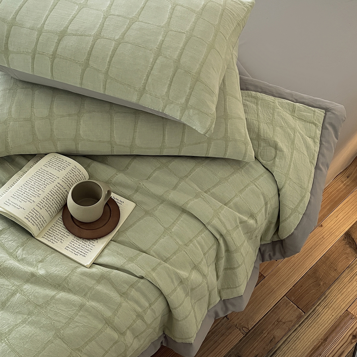 91家纺网 家纺一手货源 找家纺 吾秀家居 2026新款全棉纯棉大提花新疆棉花夏被夏凉被空调被四件套-石纹 石纹-浅绿