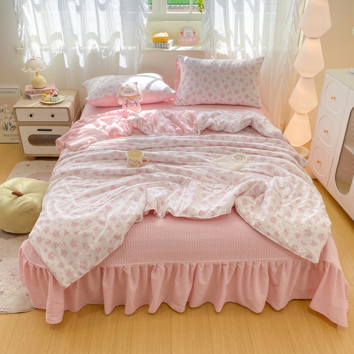 优贝家纺 2026新款水洗棉古棉床盖夏被四件套 花海