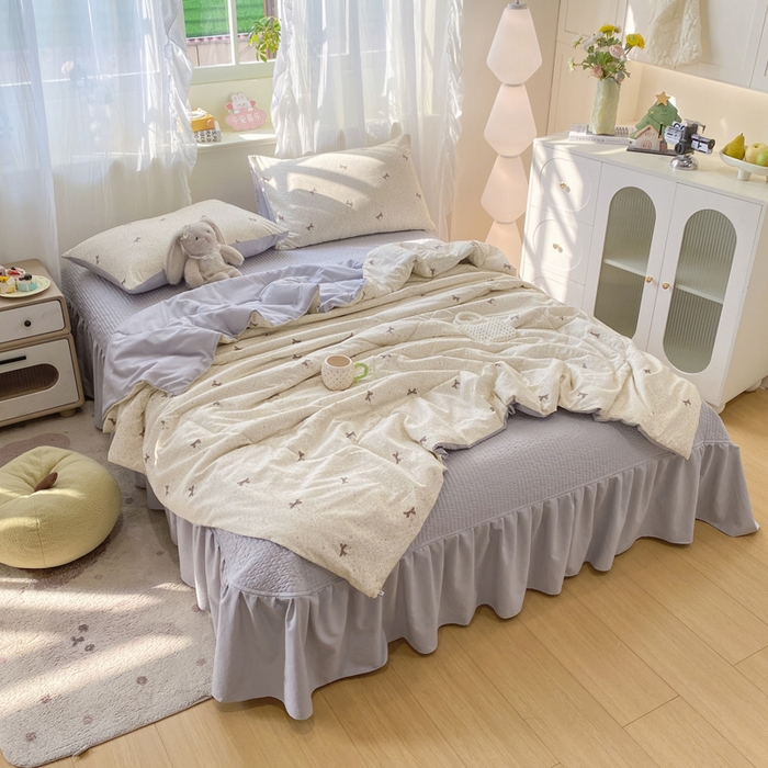 91家纺网 家纺一手货源 找家纺 优贝家纺 2026新款水洗棉古棉床盖夏被四件套 初晴