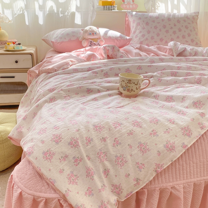 91家纺网 家纺一手货源 找家纺 优贝家纺 2026新款水洗棉古棉床盖夏被四件套 花海