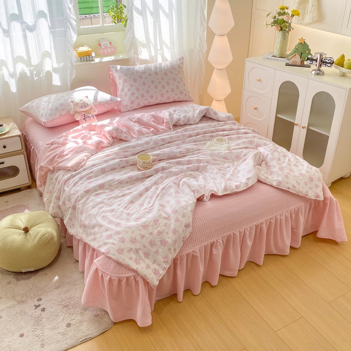 91家纺网 家纺一手货源 找家纺 优贝家纺 2026新款水洗棉古棉床盖夏被四件套 花海