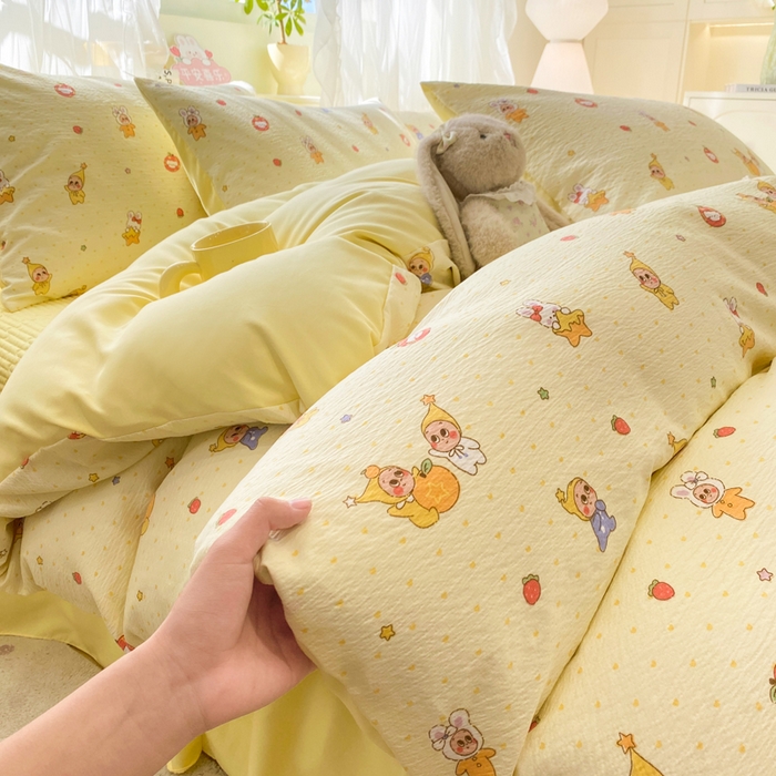 91家纺网 家纺一手货源 找家纺 优贝家纺 2026新款水洗棉古棉床盖夏被四件套 星喵人