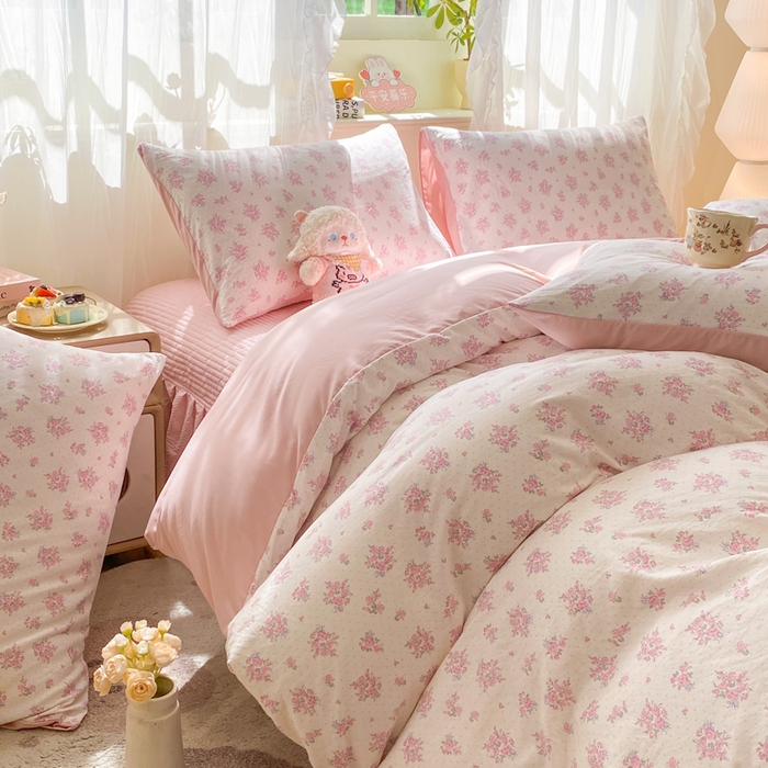 91家纺网 家纺一手货源 找家纺 优贝家纺 2026新款水洗棉古棉床盖夏被四件套 花海