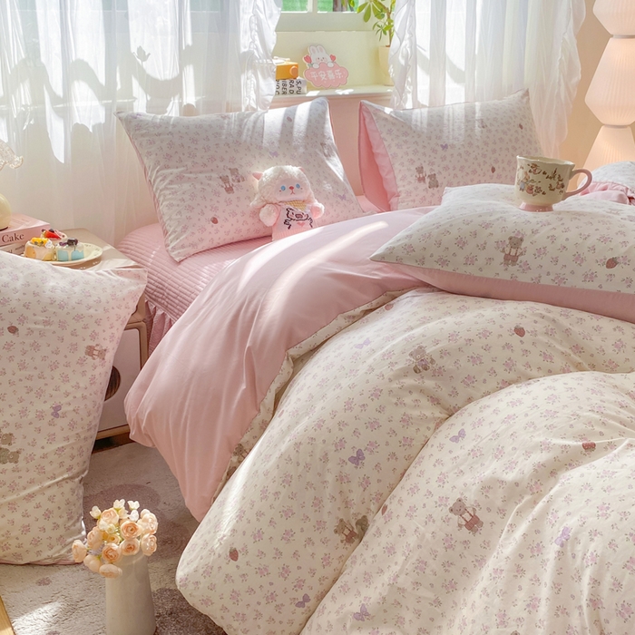 91家纺网 家纺一手货源 找家纺 优贝家纺 2026新款水洗棉古棉床盖夏被四件套 甜心派