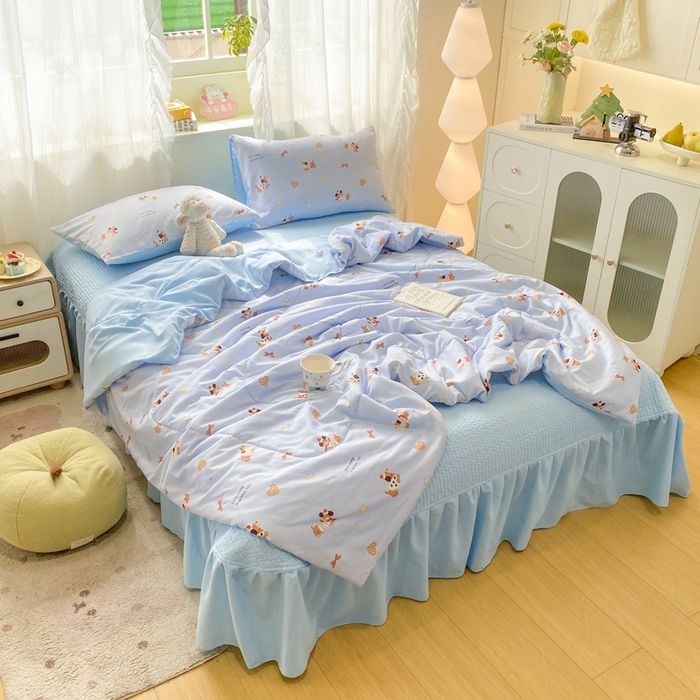 91家纺网 家纺一手货源 找家纺 优贝家纺 2026新款水洗棉古棉床盖夏被四件套 小狗派对