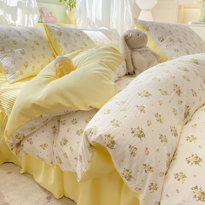 91家纺网 家纺一手货源 找家纺 优贝家纺 2026新款水洗棉古棉床盖夏被四件套 春日碎花