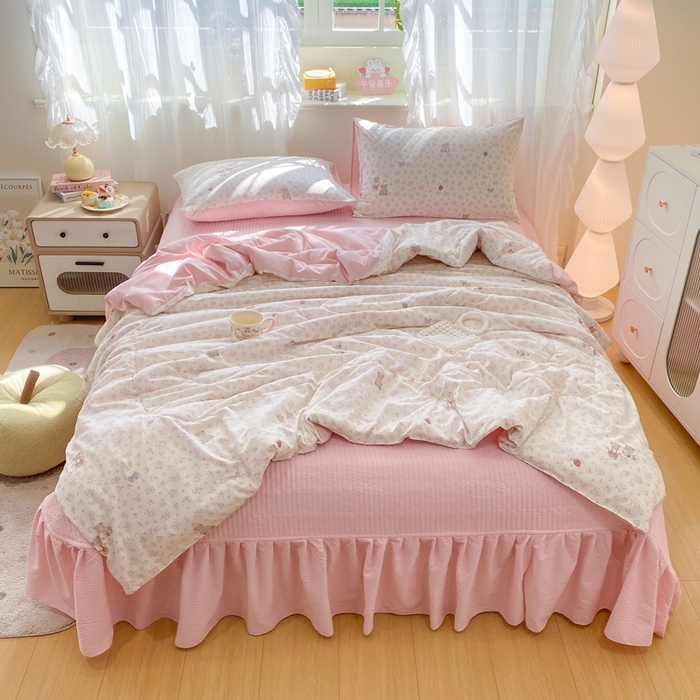 优贝家纺 2026新款水洗棉古棉床盖夏被四件套 甜心派