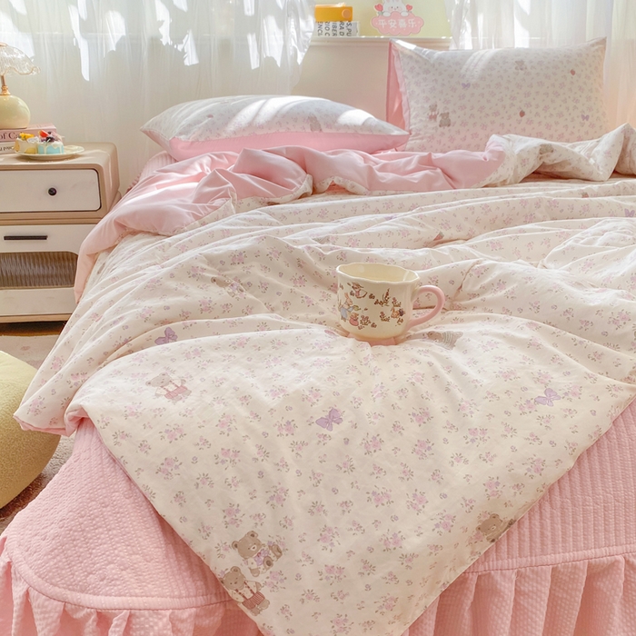 91家纺网 家纺一手货源 找家纺 优贝家纺 2026新款水洗棉古棉床盖夏被四件套 甜心派