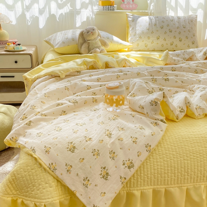 91家纺网 家纺一手货源 找家纺 优贝家纺 2026新款水洗棉古棉床盖夏被四件套 春日碎花