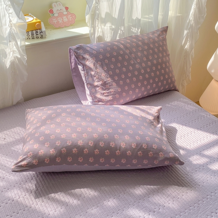 91家纺网 家纺一手货源 找家纺 优贝家纺 2026新款水洗棉古棉床盖夏被四件套 紫风铃