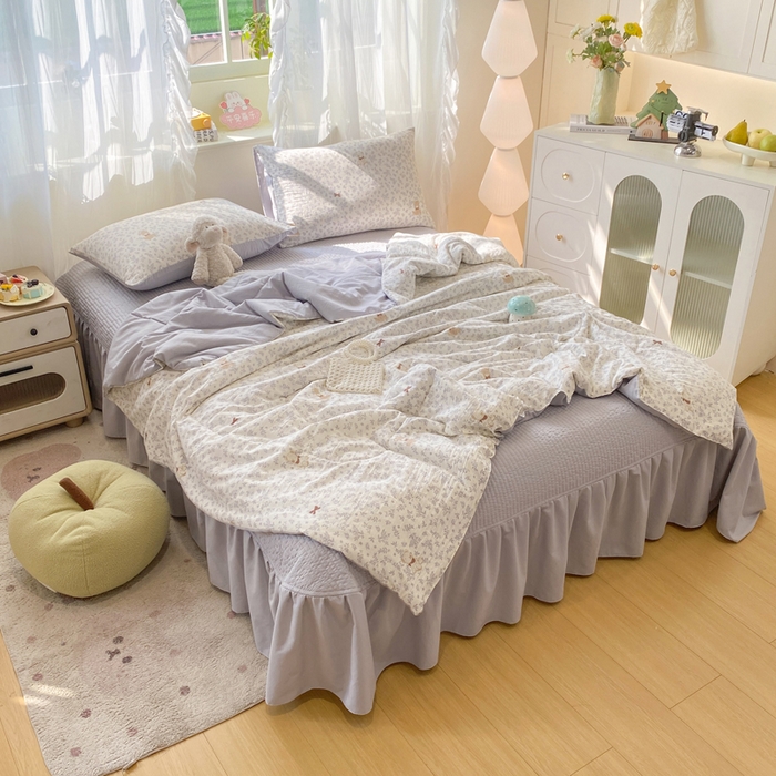 91家纺网 家纺一手货源 找家纺 优贝家纺 2026新款水洗棉古棉床盖夏被四件套 星语