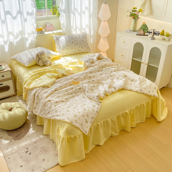 91家纺网 家纺一手货源 找家纺 优贝家纺 2026新款水洗棉古棉床盖夏被四件套 春日碎花