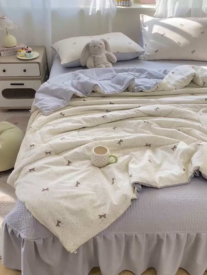 91家纺网 家纺一手货源 找家纺 优贝家纺 2026新款水洗棉古棉床盖夏被四件套 初晴