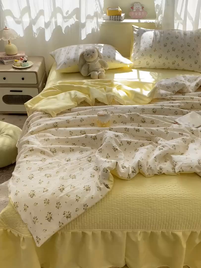 91家纺网 家纺一手货源 找家纺 优贝家纺 2026新款水洗棉古棉床盖夏被四件套 春日碎花