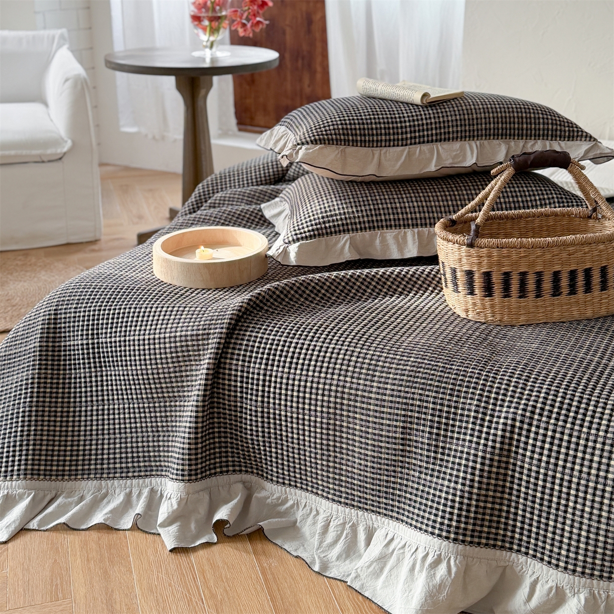 91家纺网 家纺一手货源 找家纺 （总）欣宜家纺 2026新款全棉色织水洗棉床盖三件套