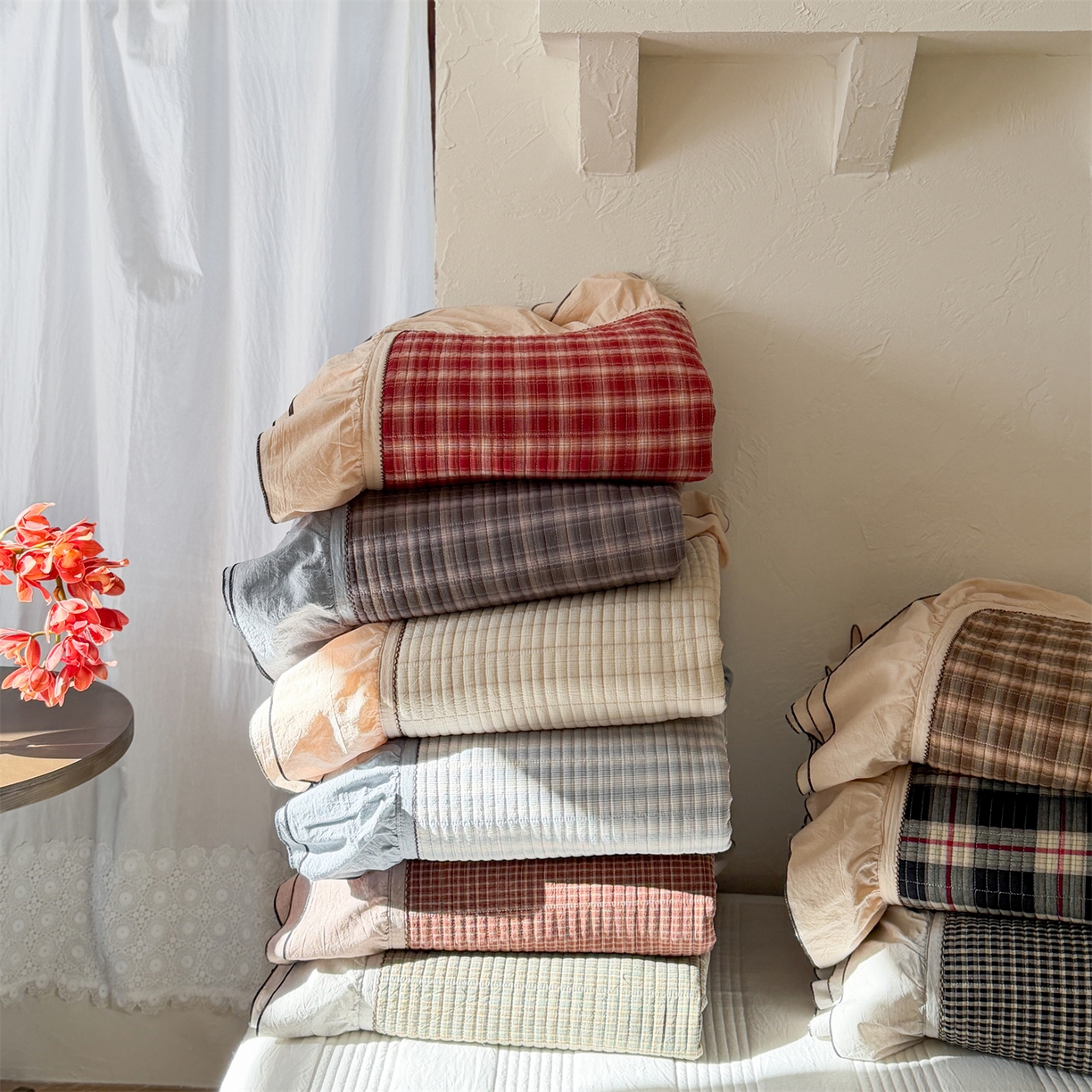 91家纺网 家纺一手货源 找家纺 欣宜家纺 2026新款全棉色织水洗棉床盖三件套 组合图仅供展示-不可下单