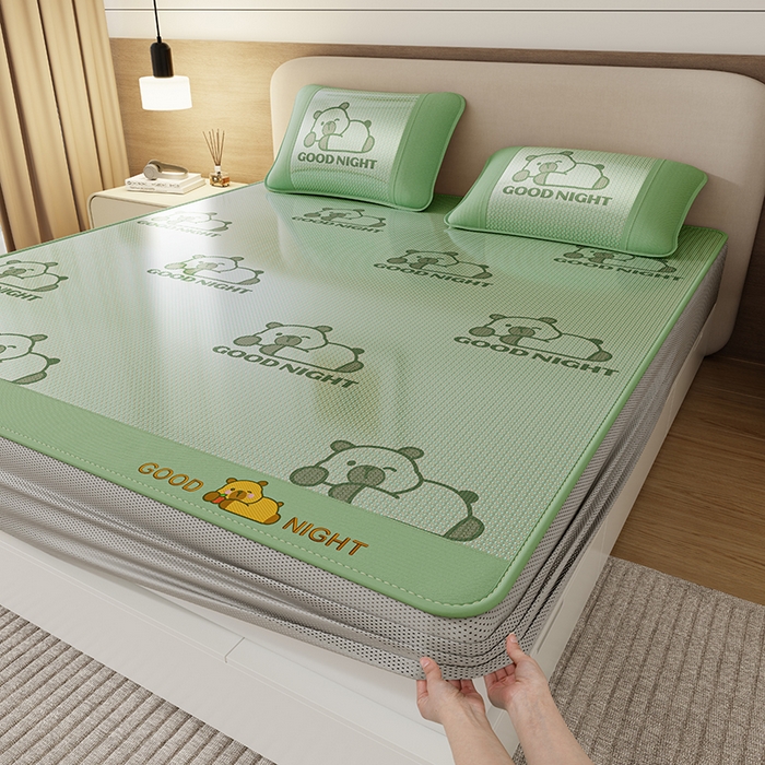 91家纺网 家纺一手货源 找家纺 （总）好福居 2026新款冰藤刺绣凉感席凉席-卡皮巴拉款-小熊款