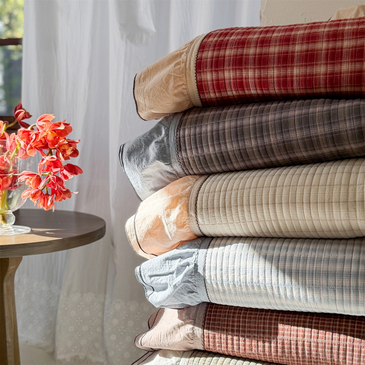 91家纺网 家纺一手货源 找家纺 欣宜家纺 2026新款全棉色织水洗棉床盖三件套 组合图仅供展示-不可下单