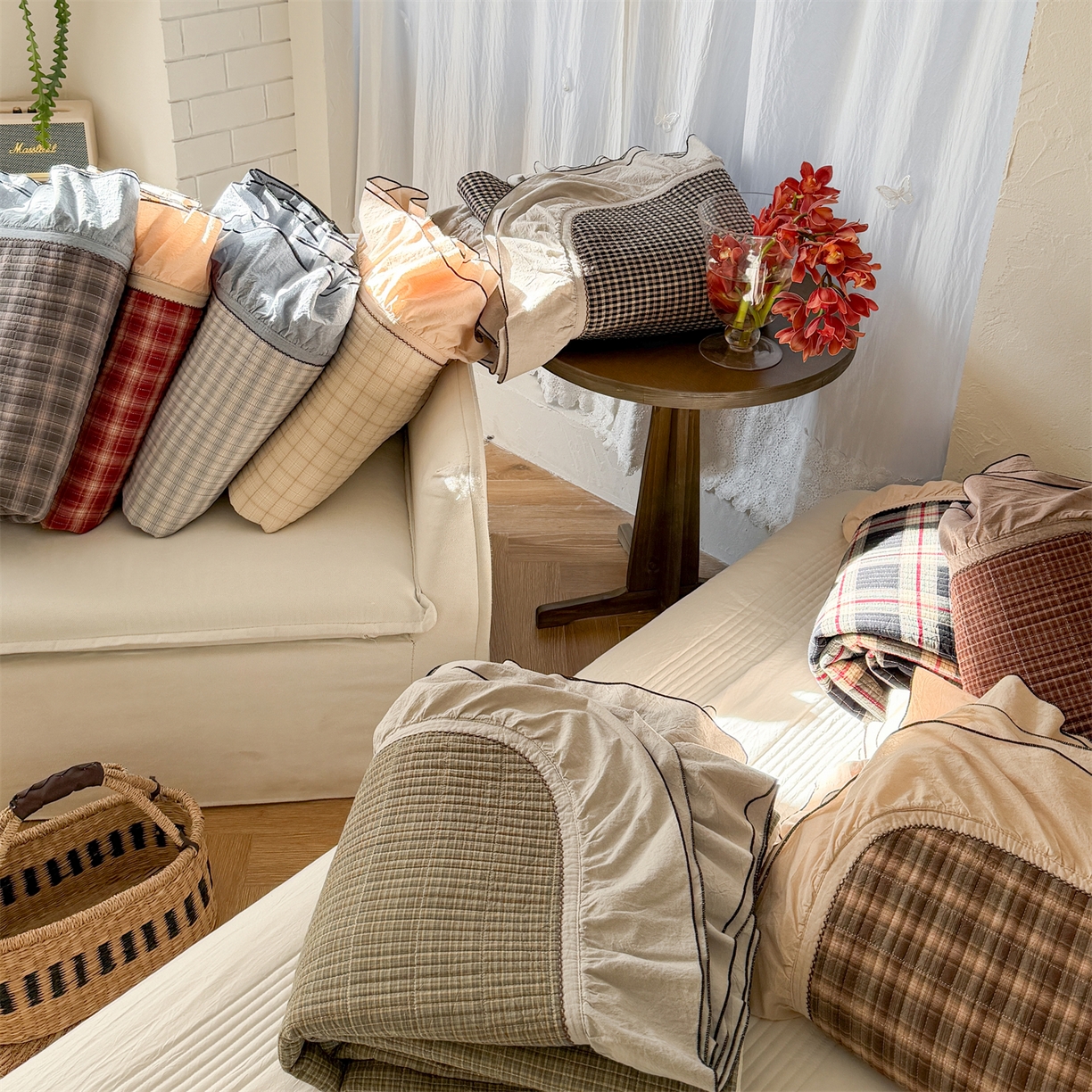 91家纺网 家纺一手货源 找家纺 欣宜家纺 2026新款全棉色织水洗棉床盖三件套 组合图仅供展示-不可下单