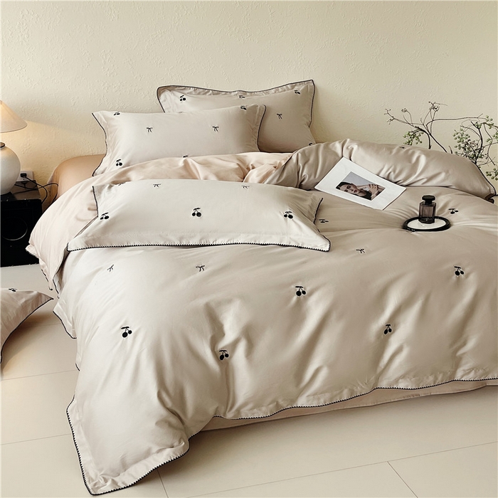 91家纺网 家纺一手货源 找家纺 （总）琪格格纺织 2026新款100s纯棉贡缎纯色长绒棉纯棉樱桃刺绣床上用品四件套