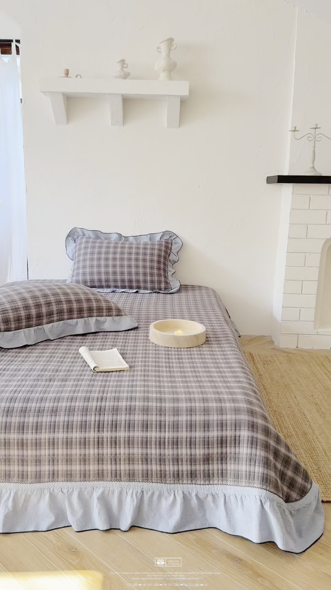 91家纺网 家纺一手货源 找家纺 欣宜家纺 2026新款全棉色织水洗棉床盖三件套 雾蓝格