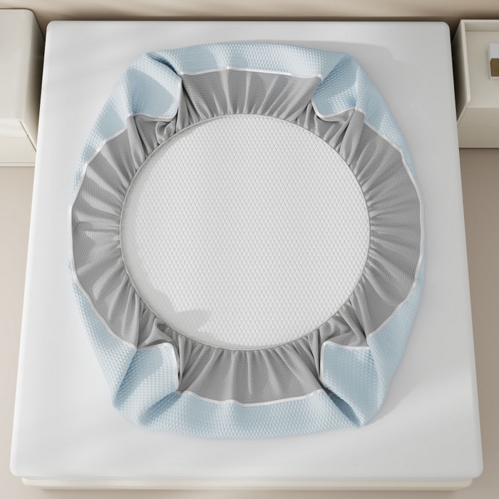 91家纺网 家纺一手货源 找家纺 好福居 2026新款PE冰豆豆席-床笠款-床席款凉席三件套 幸运小狗-蓝床笠款