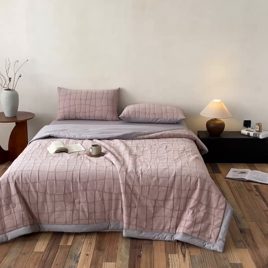 91家纺网 家纺一手货源 找家纺 （总）吾秀家居 2026新款全棉纯棉大提花新疆棉花夏被夏凉被空调被四件套-石纹