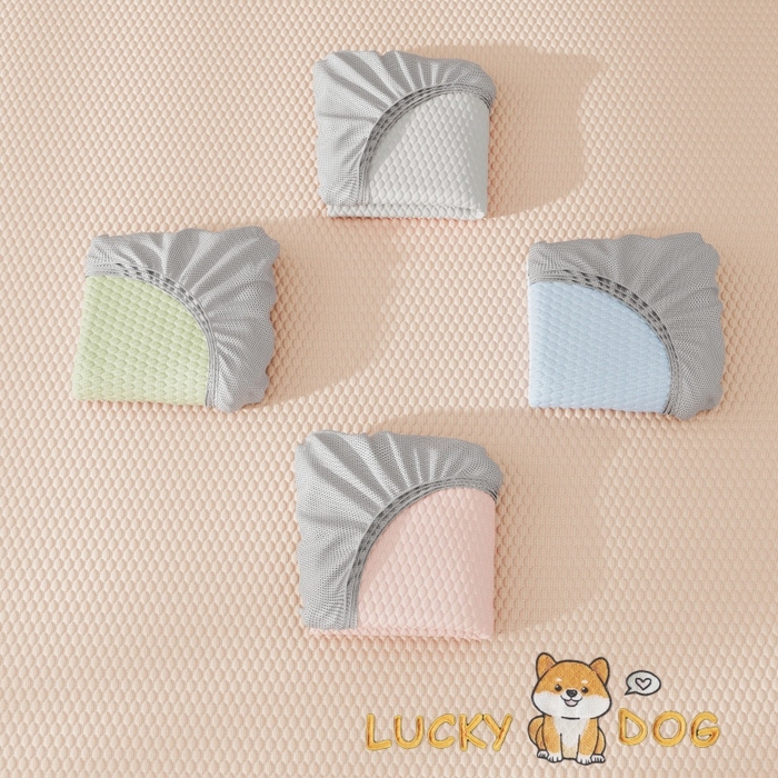 91家纺网 家纺一手货源 找家纺 好福居 2026新款PE冰豆豆席-床笠款-床席款凉席三件套 幸运小狗-粉床笠款