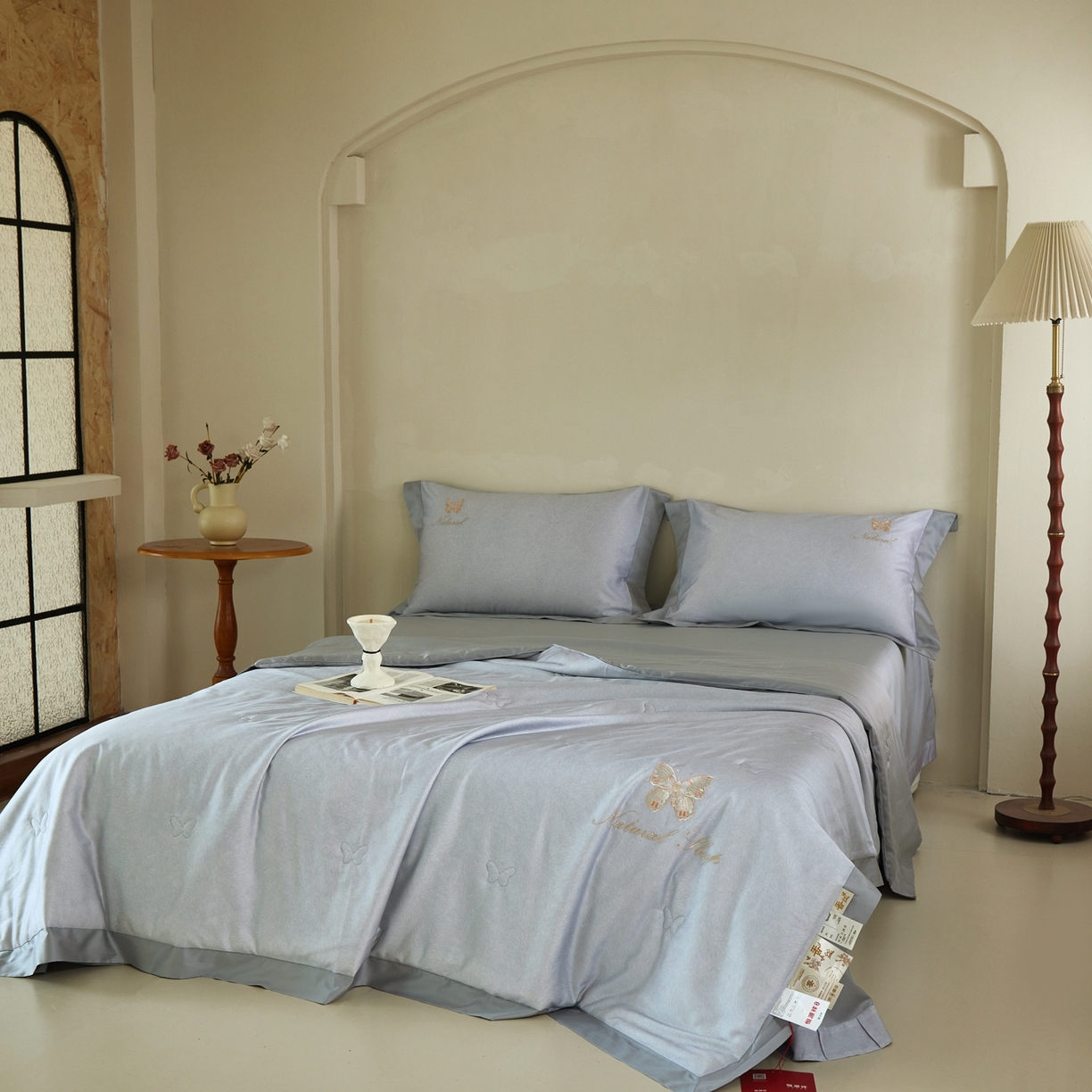 91家纺网 家纺一手货源 找家纺 栩裕纺织 2026新款夏被四件套-琉光 雾霾蓝灰
