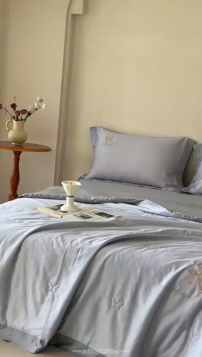 91家纺网 家纺一手货源 找家纺 栩裕纺织 2026新款夏被四件套-琉光 雾霾蓝灰